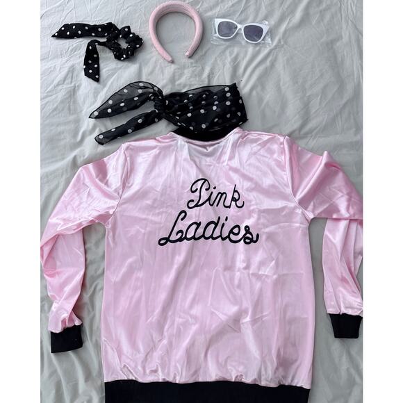 NEW Grease 1950s Pink Lady's Satin Jacket Halloween Costume 6 Piece Set Sz Small - Picture 6 of 7